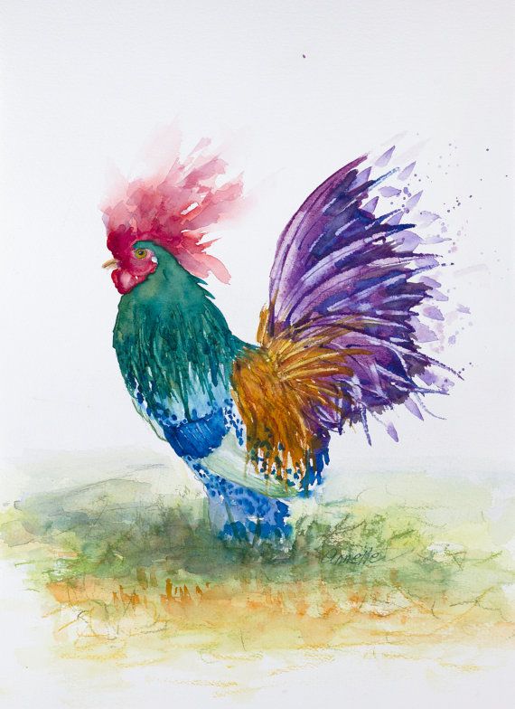 570x784 Rooster Art, Rooster Watercolor Rooster Print Rooster Painting - Watercolor Rooster