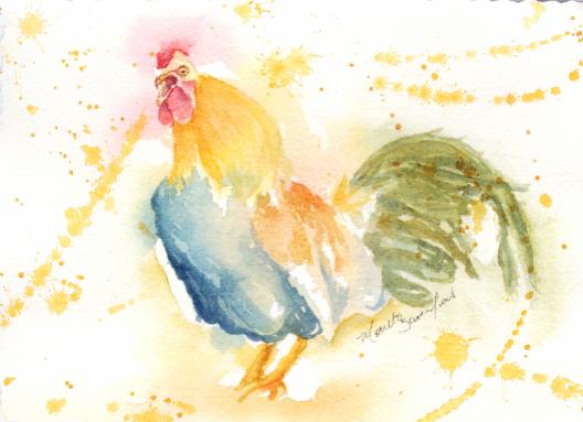 528x383 A Bird Of Different Sort Watercolor Rooster - Watercolor Rooster