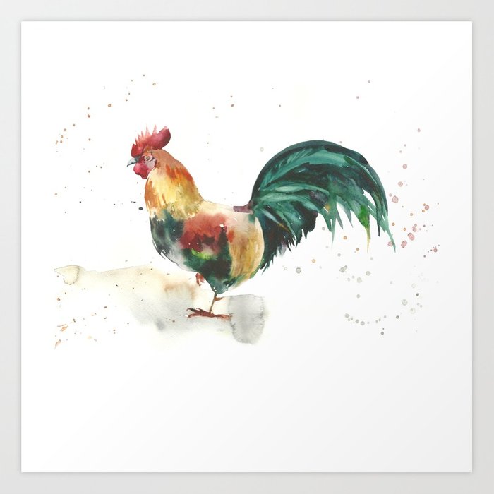 700x700 Symbol Of The Year, Watercolor Rooster, Cock, Cockerel Art Print - Watercolor Rooster