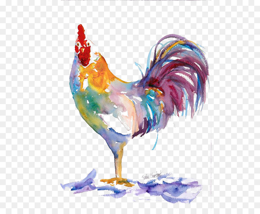 900x740 Leghorn Chicken Paper Rooster Watercolor Painting - Watercolor Rooster Paintings