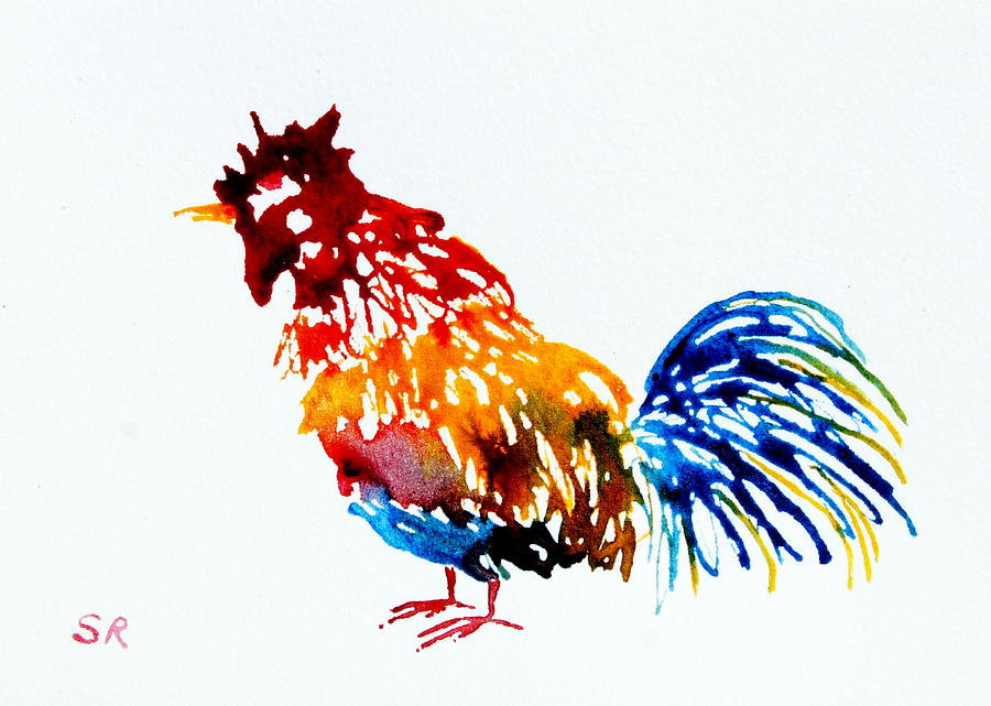 900x641 Rooster Painting By Sarah Rosedahl - Watercolor Rooster Paintings