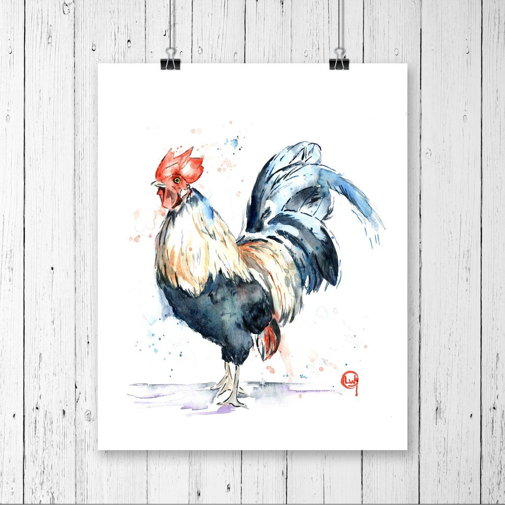 1024x1024 Rooster Watercolor Painting - Watercolor Rooster Paintings