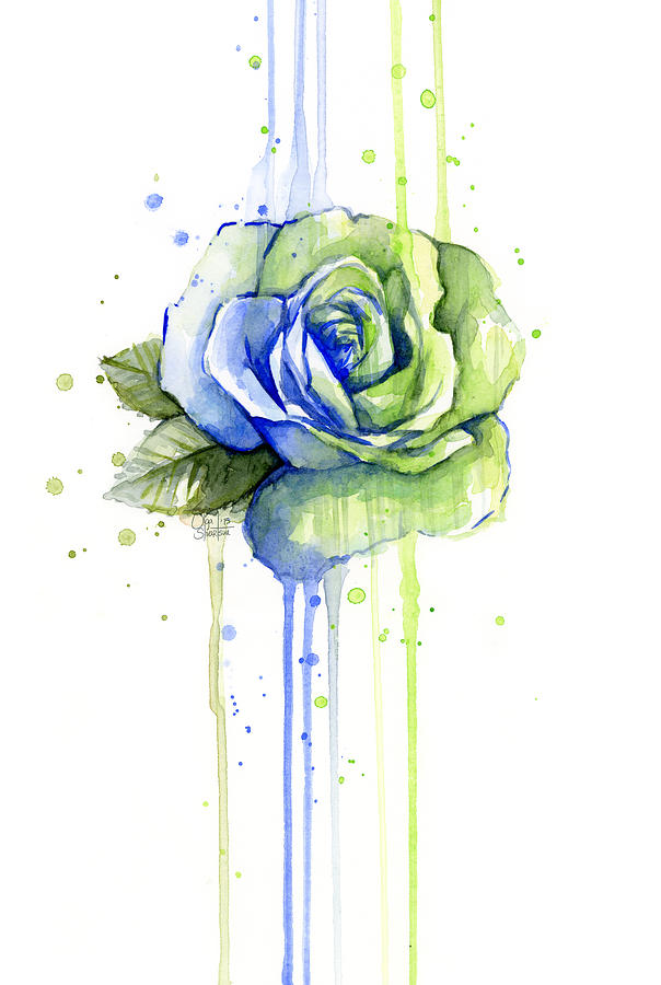 604x900 Seattle 12th Man Seahawks Watercolor Rose Painting By Olga Shvartsur - Watercolor Rose