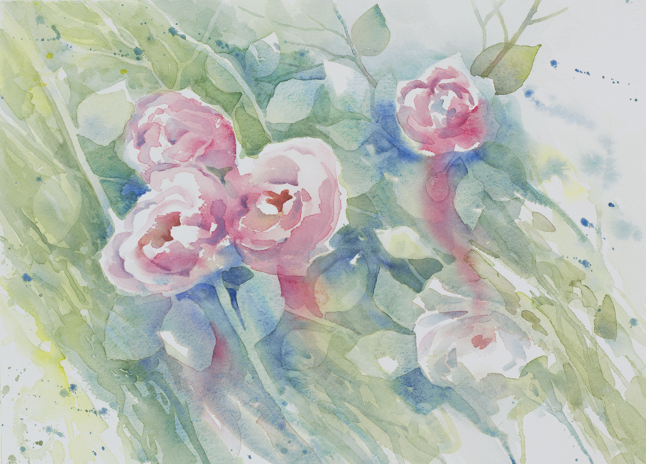 910x654 Negative Painting Jo Ann Osnoe - Watercolor Rose Bush