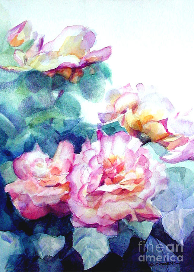 643x900 Pink Rose Bush Painting By Greta Corens - Watercolor Rose Bush