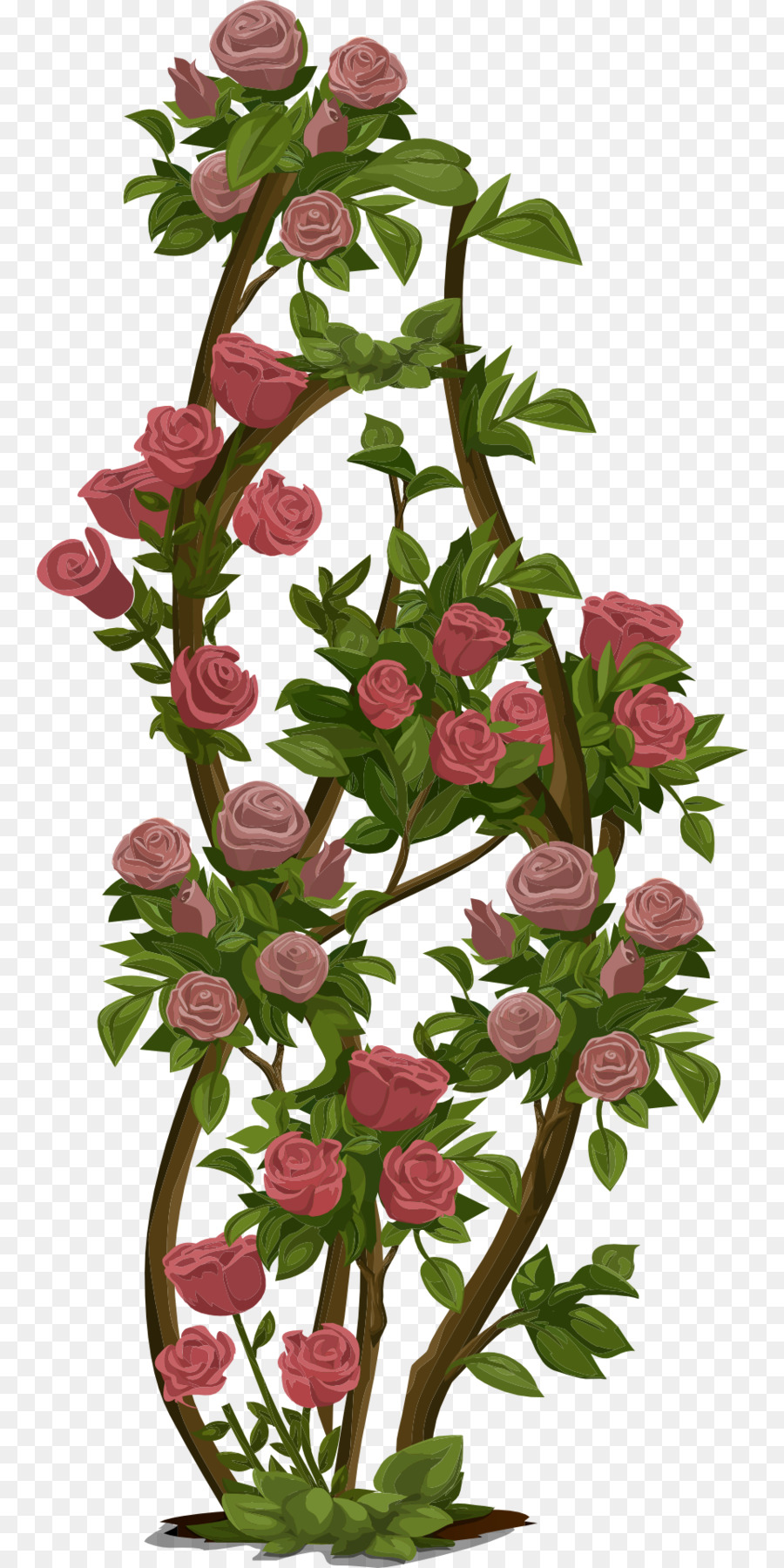 900x1800 Rose Shrub Clip Art - Watercolor Rose Bush