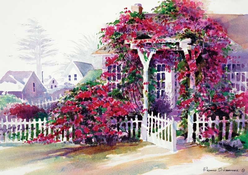 800x565 Rose Trellis - Watercolor Rose Bush
