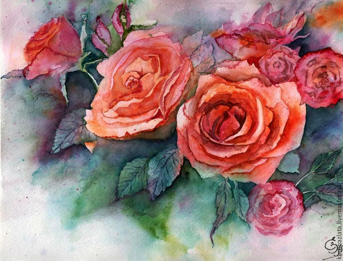 1092x832 Vintage Roses Shop Online On Livemaster With Shipping - Watercolor Rose Bush