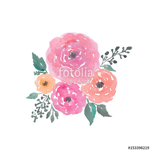 500x500 Handpainted Watercolor Flowers Clipart. Watercolor Roses And - Watercolor Rose Clipart