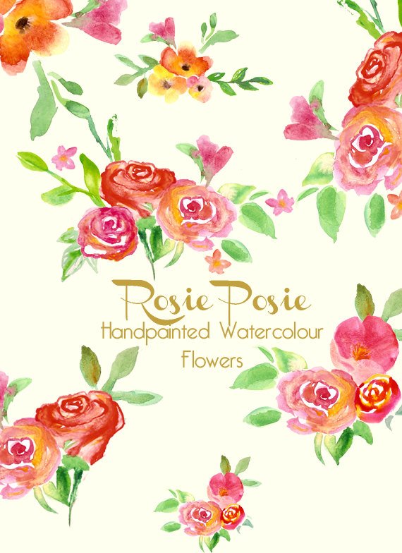 570x784 Watercolor Flowers Clipart Floral Rose Clipart Hand Painted Etsy - Watercolor Rose Clipart