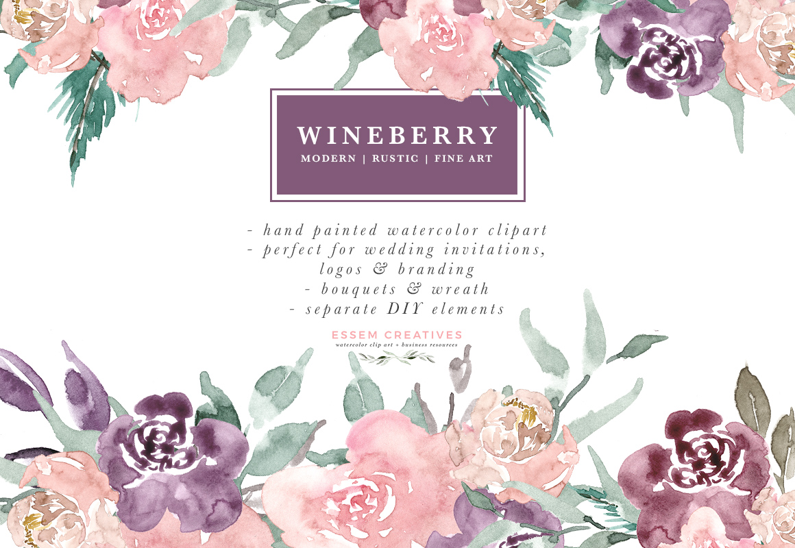 1160x800 Wine Berry Burgundy Watercolor Flowers Clipart, Watercolor Bouquets - Watercolor Rose Clipart