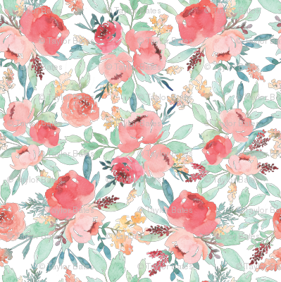 399x400 Large Watercolor Flowers Fabric - Watercolor Rose Fabric