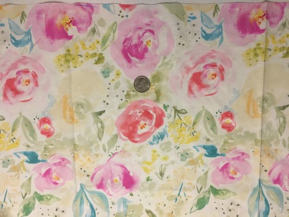 570x428 Petal Bright Jardin Rose Fabric Watercolor Rose Cotton Etsy - Watercolor Rose Fabric