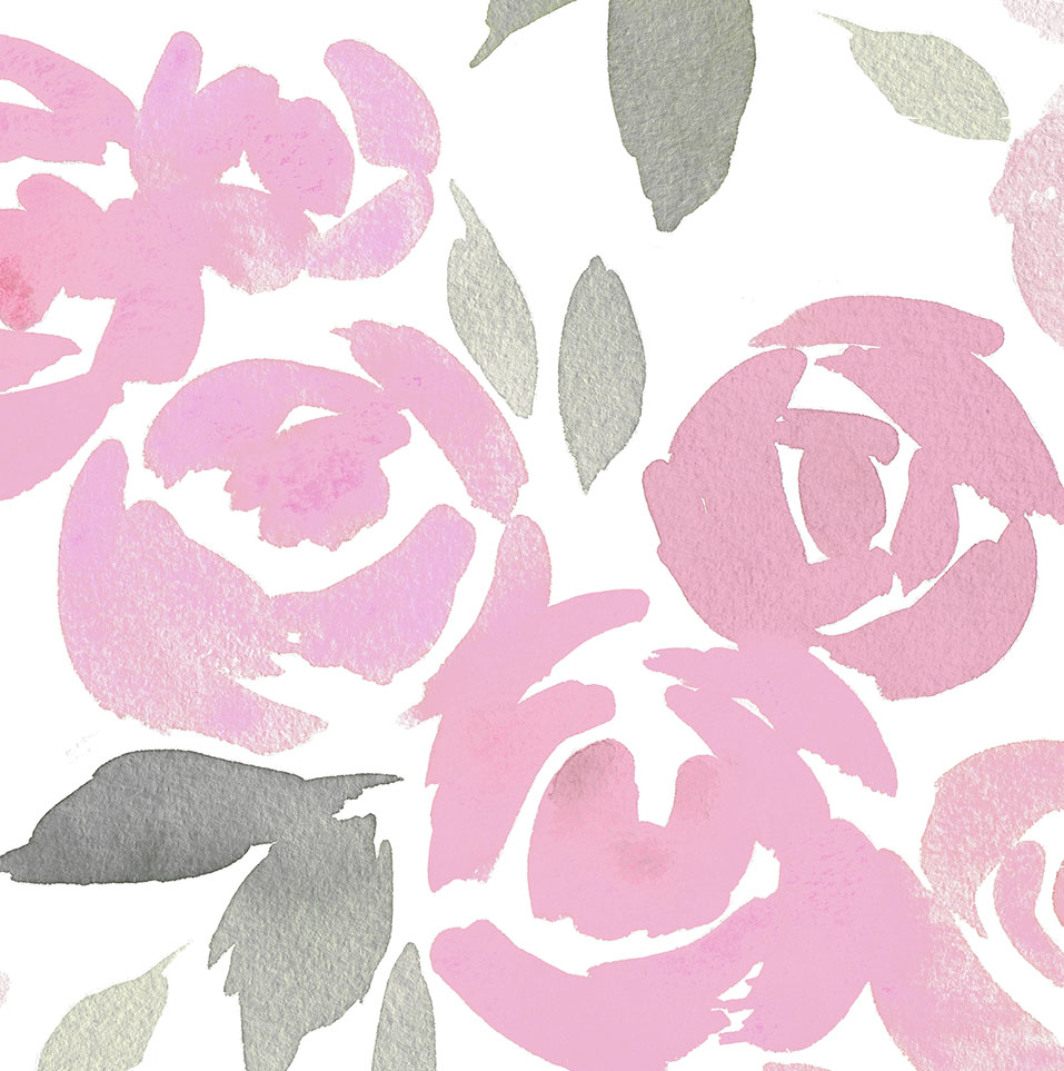 957x963 Pink And Gray Watercolor Roses Fabric By The Yard Pink Fabric - Watercolor Rose Fabric
