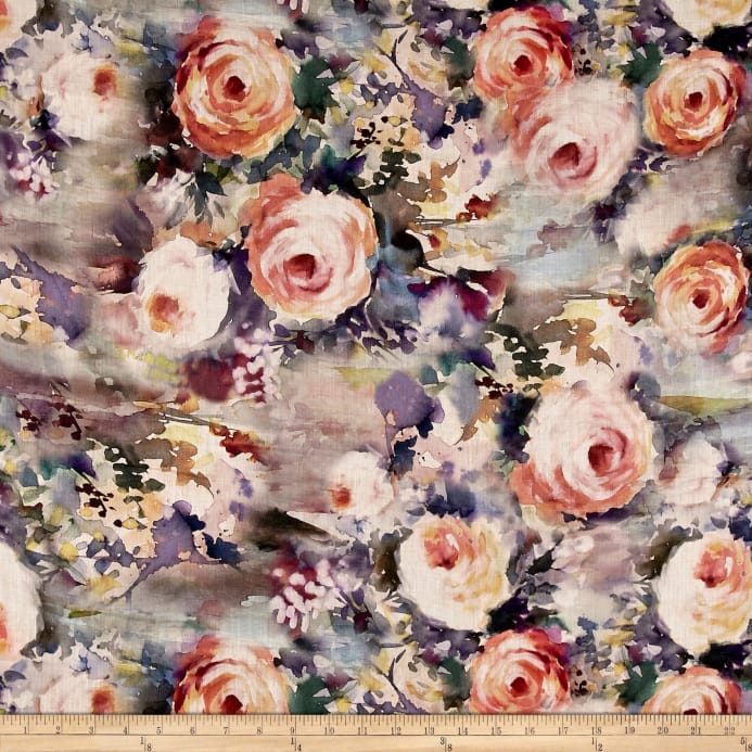 693x693 Telio Digital Printed Linen Watercolor Roses Pinkpurplemulti - Watercolor Rose Fabric