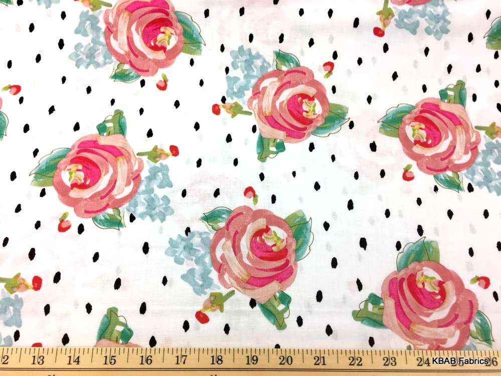 1000x750 Watercolor Rose Floral Spots Pink Roses Watercolor Cotton Fabric - Watercolor Rose Fabric