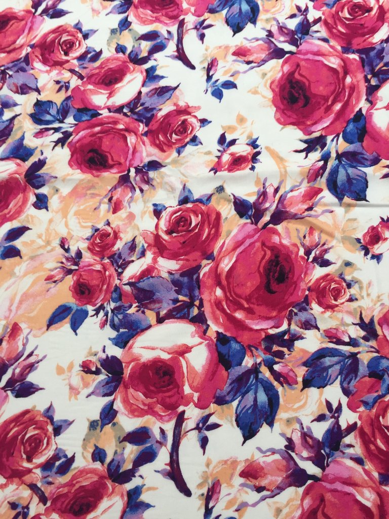 768x1024 Anya Watercolor Rose Blossoms In Magenta Colorway. Rayon Challis - Watercolor Rose Fabric