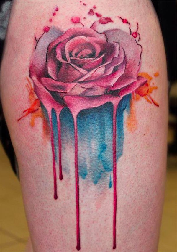 600x851 Examples Of Watercolor Tattoo Art And Design - Watercolor Rose Tattoo