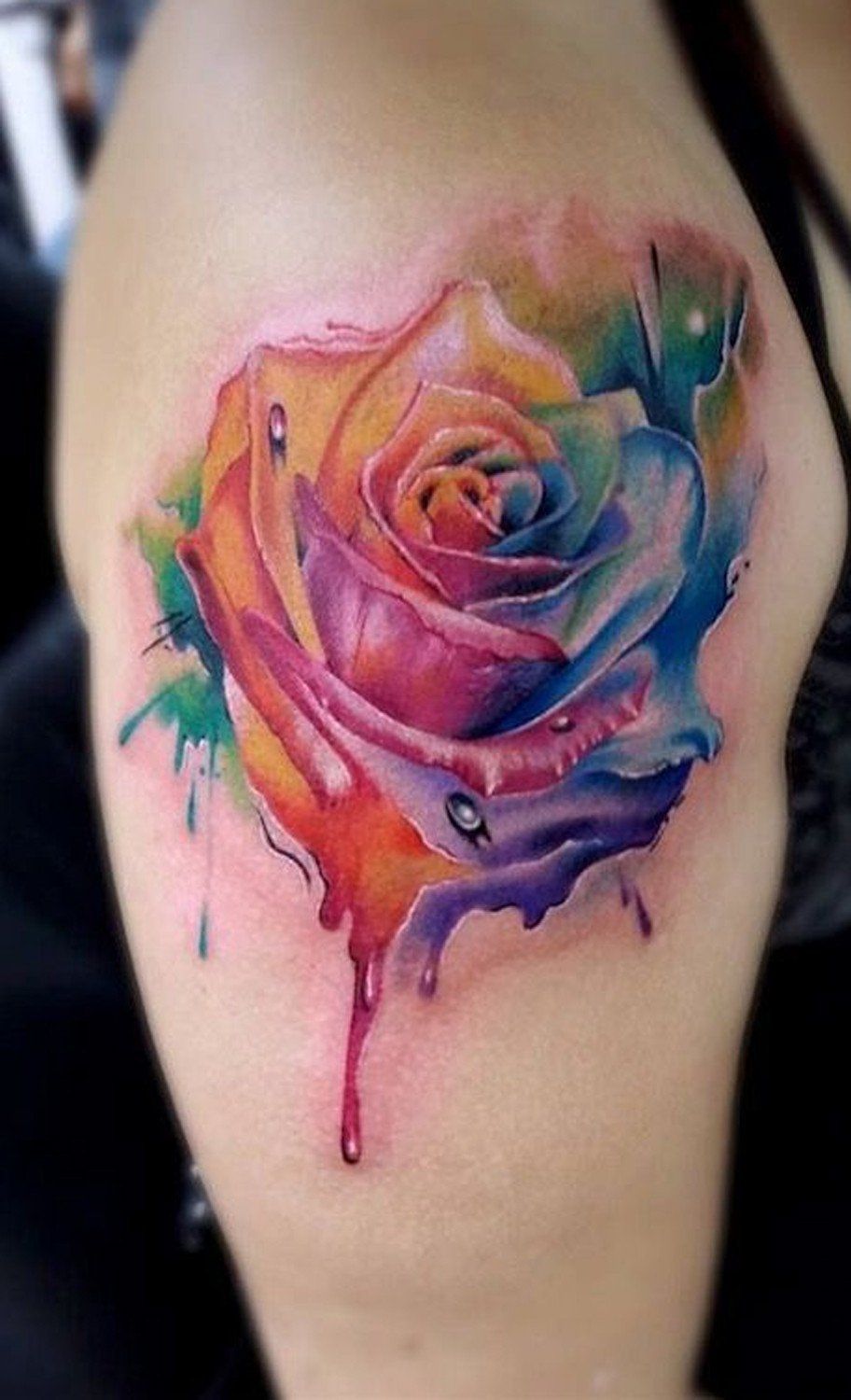912x1500 Watercolor Rainbow Floral Rose Tattoo Ideas - Watercolor Rose Tattoo