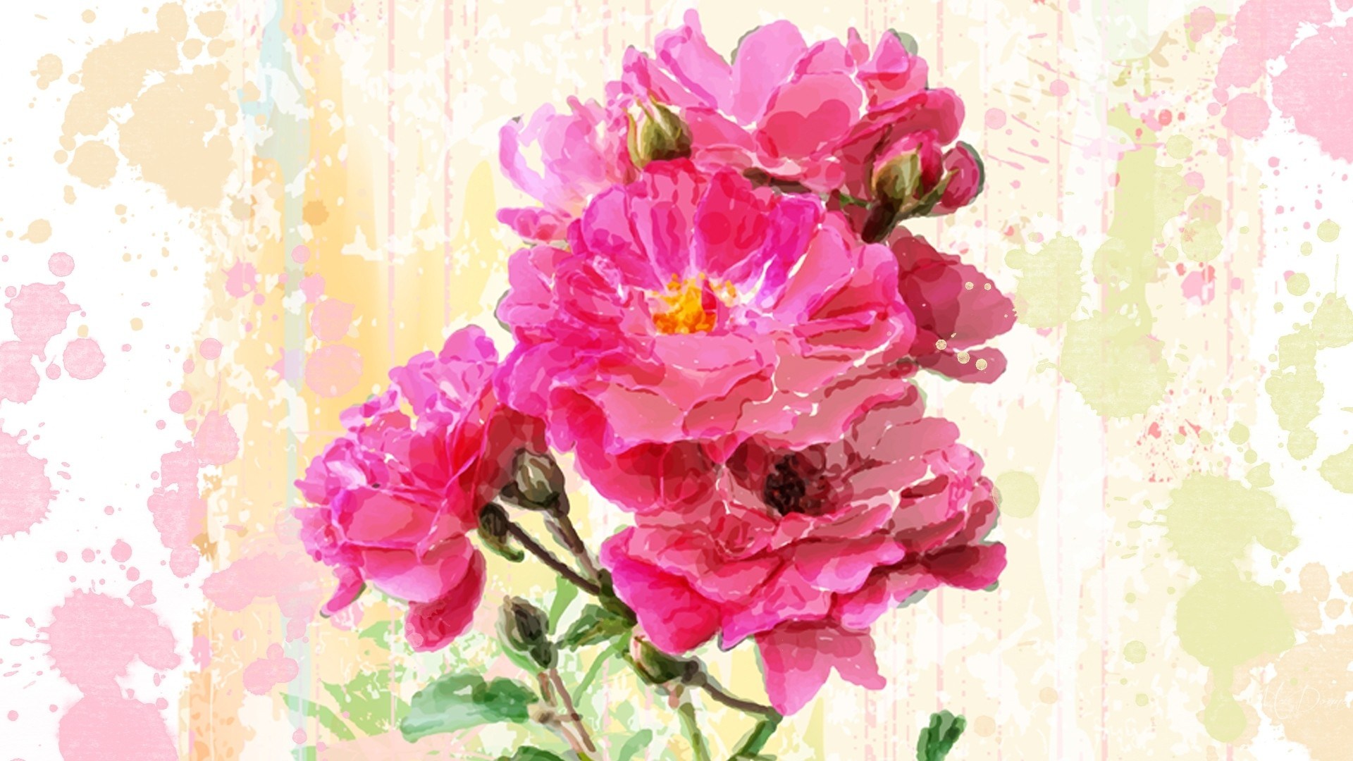 1920x1080 Watercolor Flower Wallpaper , Pictures - Watercolor Rose Wallpaper