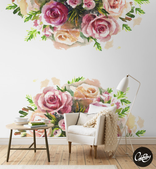 500x542 Watercolor Rose Removable Wallpaper Peel And Stick Wall Art - Watercolor Rose Wallpaper