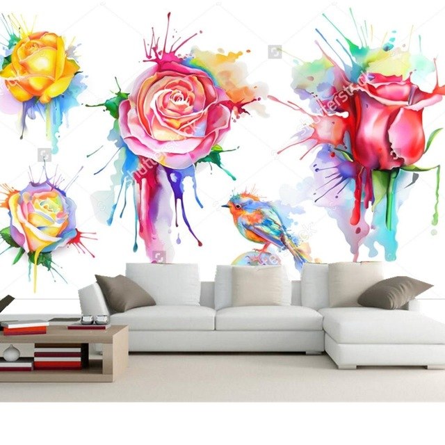 640x640 Custom Photo Wallpaper, Watercolor Roses,mural For Living Room - Watercolor Rose Wallpaper
