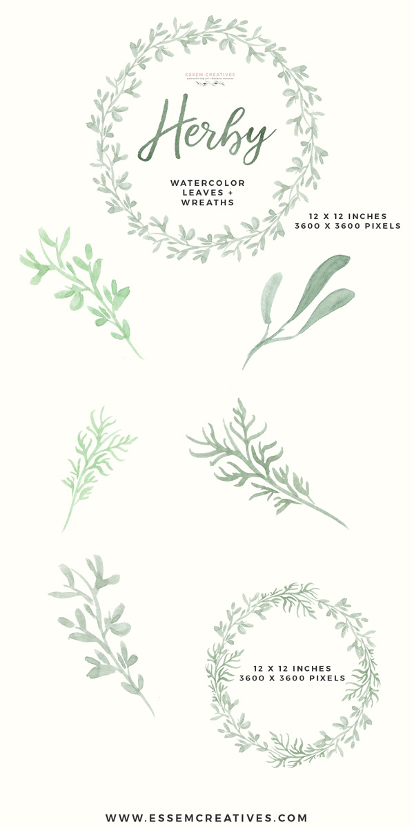 600x1200 Watercolor Herbs Clipart, Watercolor Wreath Clipart, Food - Watercolor Rosemary