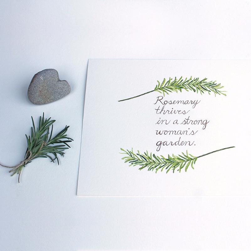 800x800 Herb Watercolor Print With Rosemary Quote Trowel And Paintbrush - Watercolor Rosemary