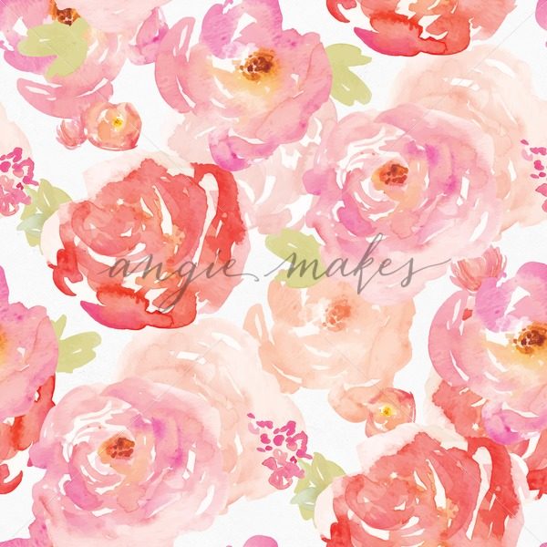 600x600 Pink And Red Watercolor Roses Pattern. Shabby Chic Rose Background - Watercolor Roses Images