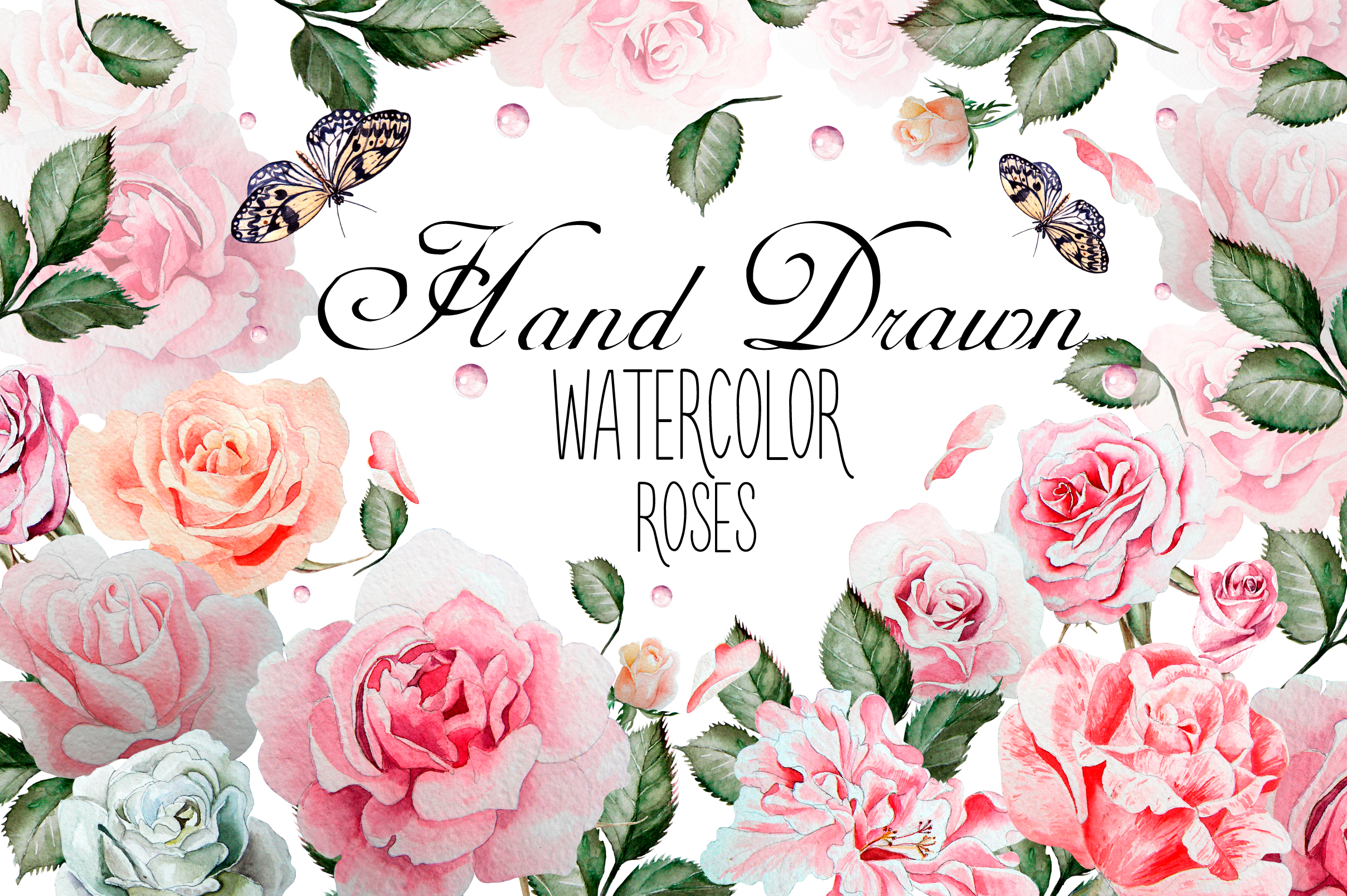 2417x1609 Hand Drawn Watercolor Roses 2 - Watercolor Roses Images