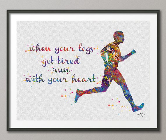 570x480 Runner Man Watercolor Art Print Running Quote Art Wall Art Etsy - Watercolor Runner