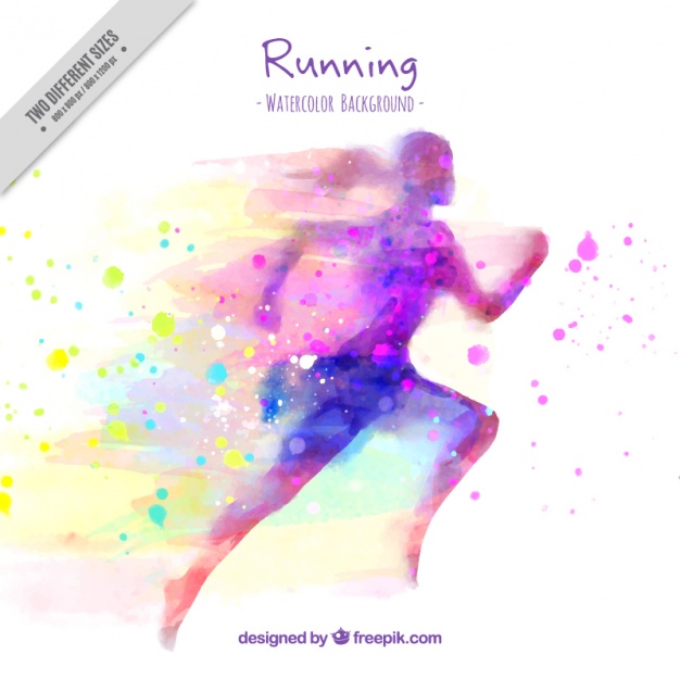 626x626 Silhouette Background Of Watercolor Woman Running And Splashes - Watercolor Runner
