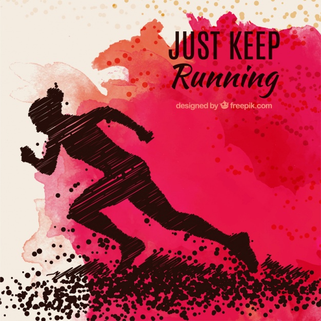 626x626 Watercolor Background With Silhouette Runner Vector Free Download - Watercolor Runner