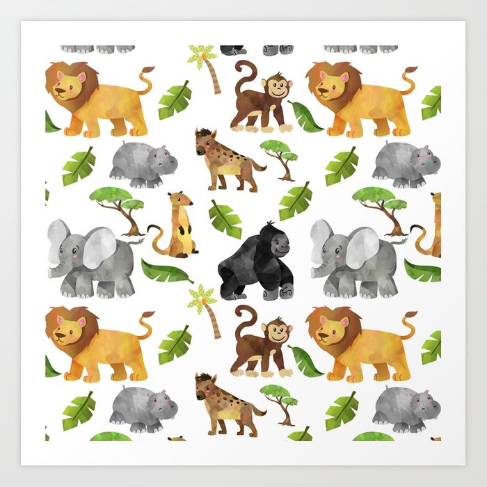 700x700 Safari Animals Pattern Watercolor Art Print By Moonfluff Society6 - Watercolor Safari Animals