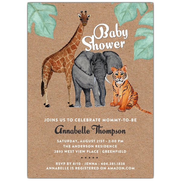 600x600 Watercolor Safari Animals Baby Shower Invitation Paperstyle - Watercolor Safari Animals