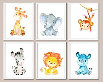 340x270 Animal Watercolor Etsy - Watercolor Safari Animals