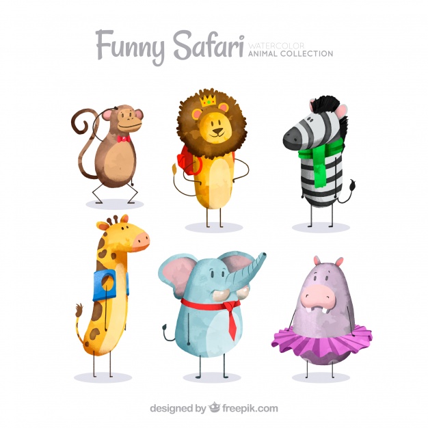 626x626 Watercolor Safari Animals Dressed Up Vector Free Download - Watercolor Safari Animals
