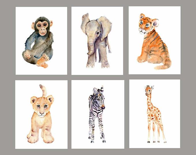 680x540 Baby Wall Art, Nursery Print Set, Safari Animals Watercolor - Watercolor Safari Animals