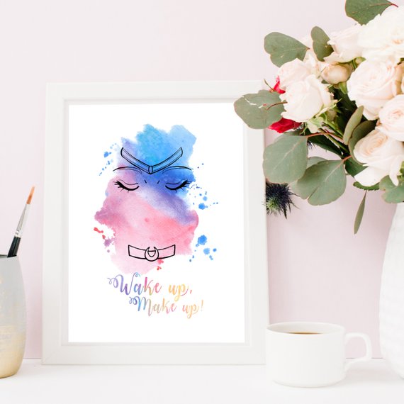 570x570 Handpainted Watercolor Sailor Moon Wake Up Make Up Printable Etsy - Watercolor Sailor Moon