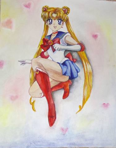 375x476 Sailor Moon Painting Painting By Sasha Elaizz Saatchi Art - Watercolor Sailor Moon