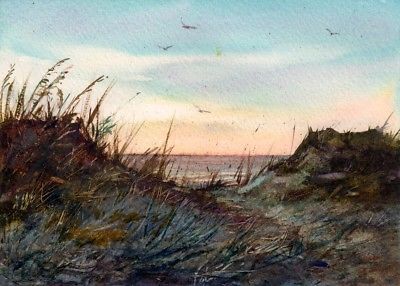 400x286 Seascape Sand Dunes Orig Watercolor Painting By Linda Henry Beach - Watercolor Sand