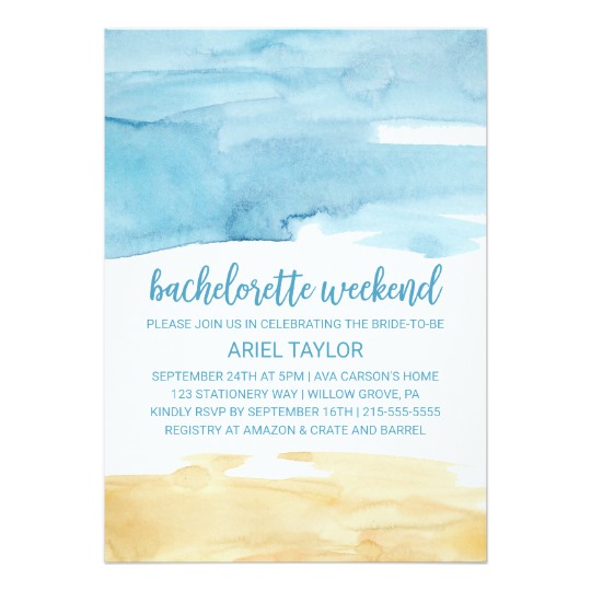540x540 Watercolor Sand And Sea Bachelorette Weekend Invitation - Watercolor Sand