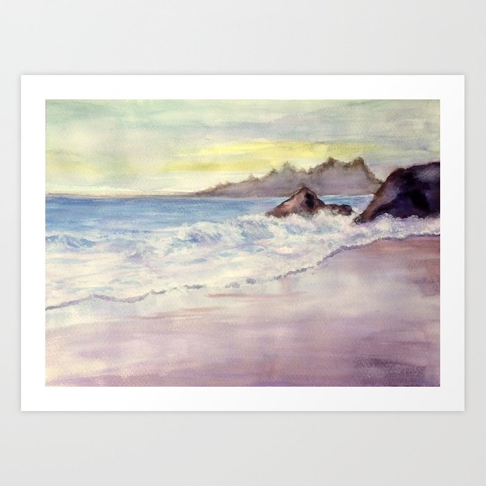 700x700 Wet Sand, Beach, Sunset, Sea, Mountains, Waves, Original - Watercolor Sand