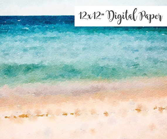570x475 Digital Paper Watercolor Beach Sand Sky Clouds 12x12 Etsy - Watercolor Sand