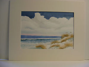 300x225 Original Watercolor Painting Autumn Oats With Ocean And Waves And - Watercolor Sand Dunes
