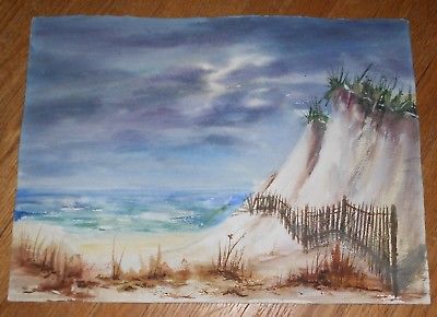 400x290 Original Watercolor Painting Seascape Beach Sand Dunes Signed - Watercolor Sand Dunes