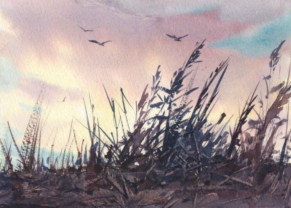 1000x714 Seascape Sand Dunes Orig Watercolor Painting By Linda Henry Beach - Watercolor Sand Dunes