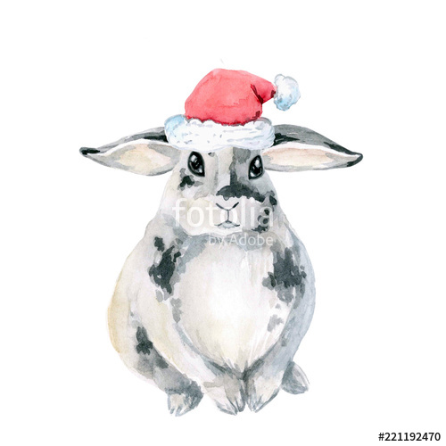 500x500 Gray Spotted Rabbit, Sitting. Watercolor Is Isolated On White - Watercolor Santa