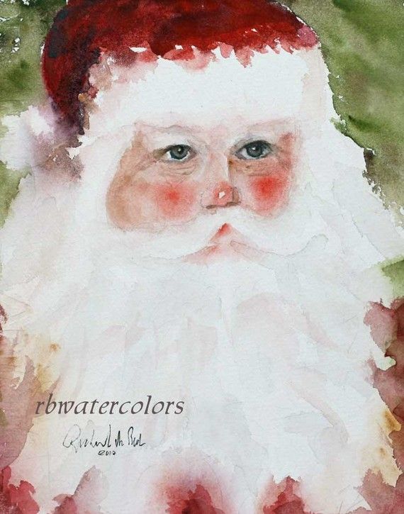 570x725 Original Santa Painting (Original Santa Art 7 X 9 Inch) Watercolor - Watercolor Santa