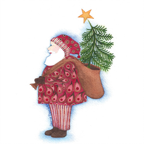 498x498 Paisley Santa Watercolor Art Card - Watercolor Santa